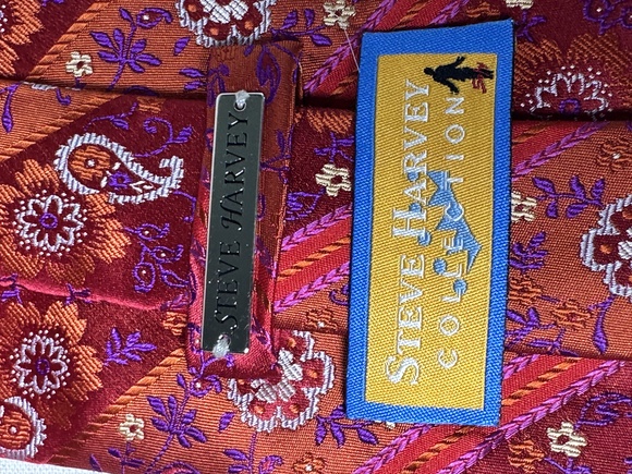 Steve Harvey Men's Silk Tie – Ornate Paisley & Floral in Orange, Purple & Gold - Picture 2 of 5